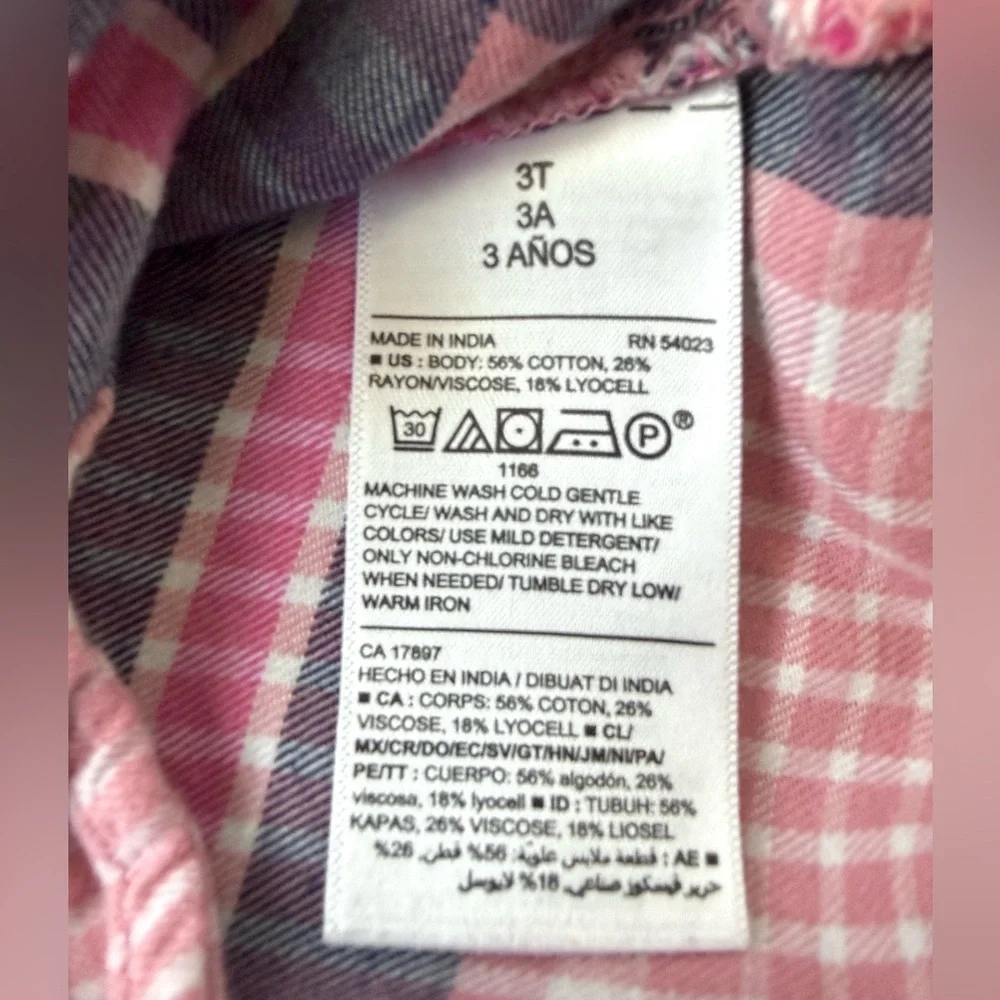 Old Navy Girls Plaid Button-Down Tunic Shirt | Pink & Navy | Size 3T